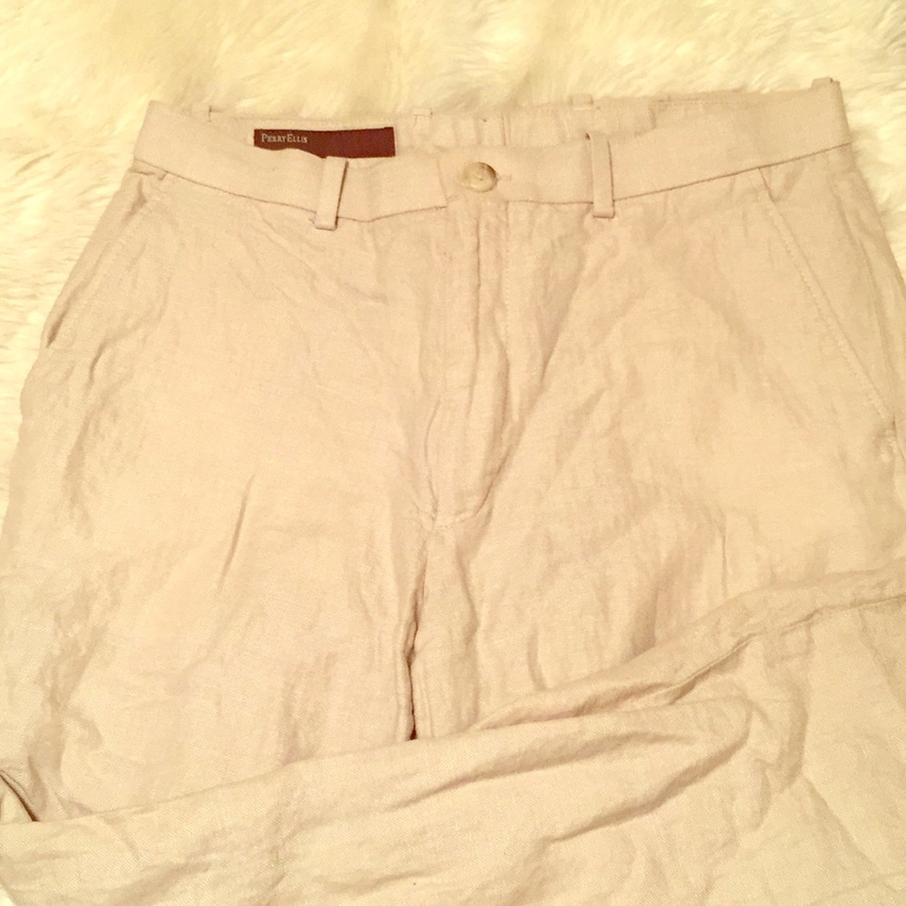 Linen herringbone print pants